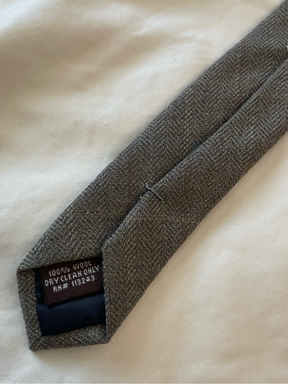 The Tie Bar Taupe Herringbone Wool Tie - Picture 6 of 7
